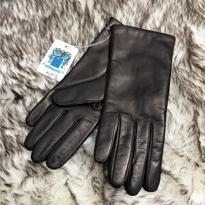 Black Leather Cashmere Gloves